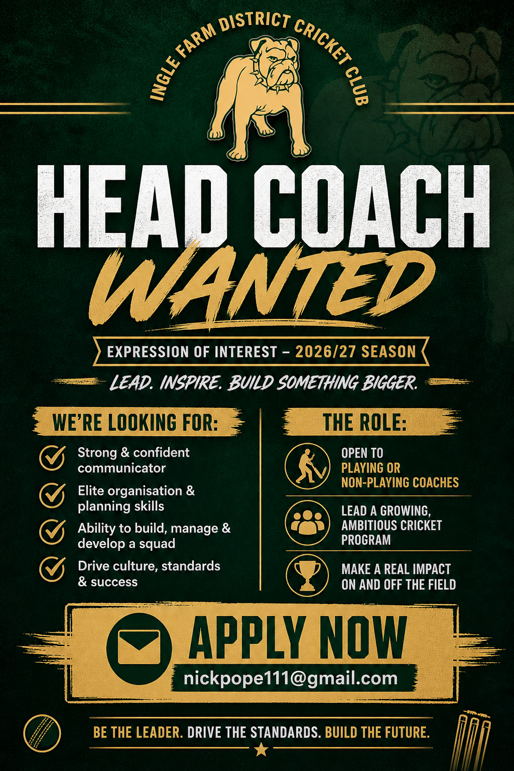 Ingle Farm District Cricket Club Head Coach Wanted