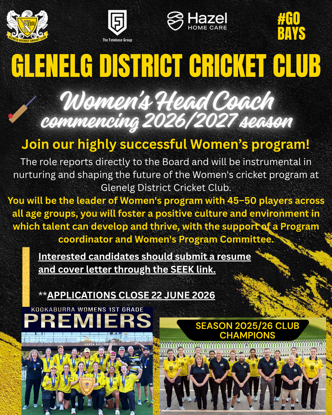 Glenelg District Cricket Club Women's Head Coach